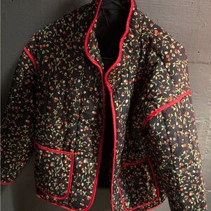 Floral Quilted Jacket with Red Trim